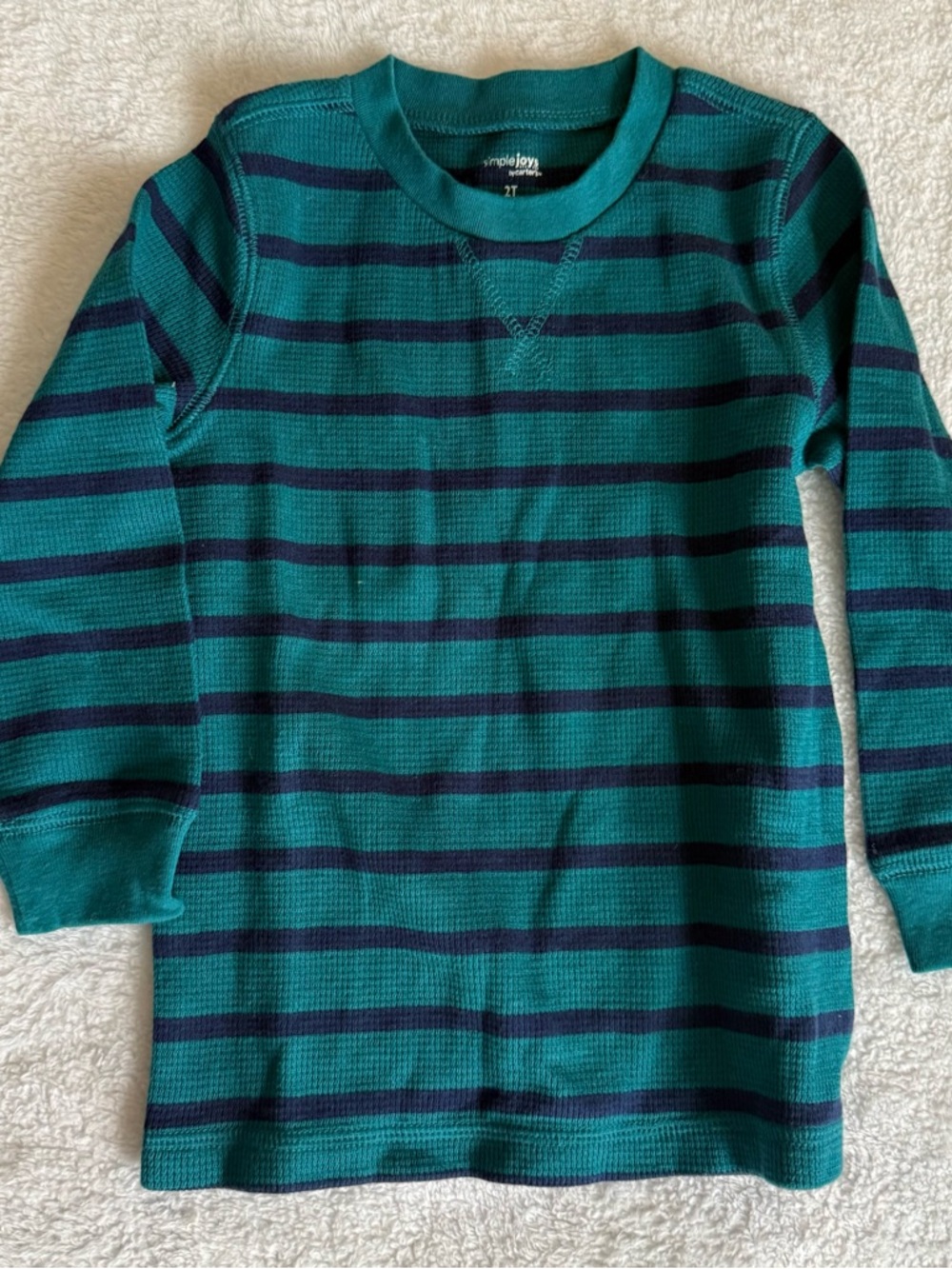 Green and Navy Striped Long-Sleeve Kids Tee by Simple Joys